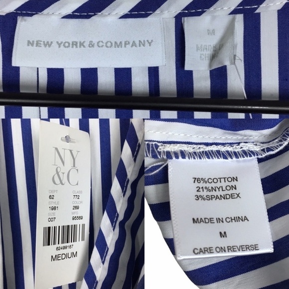 NEW YORK & COMPANY Dress Puff Sleeve Stripe Classic Preppy Pinstripe Medium - Picture 8 of 15